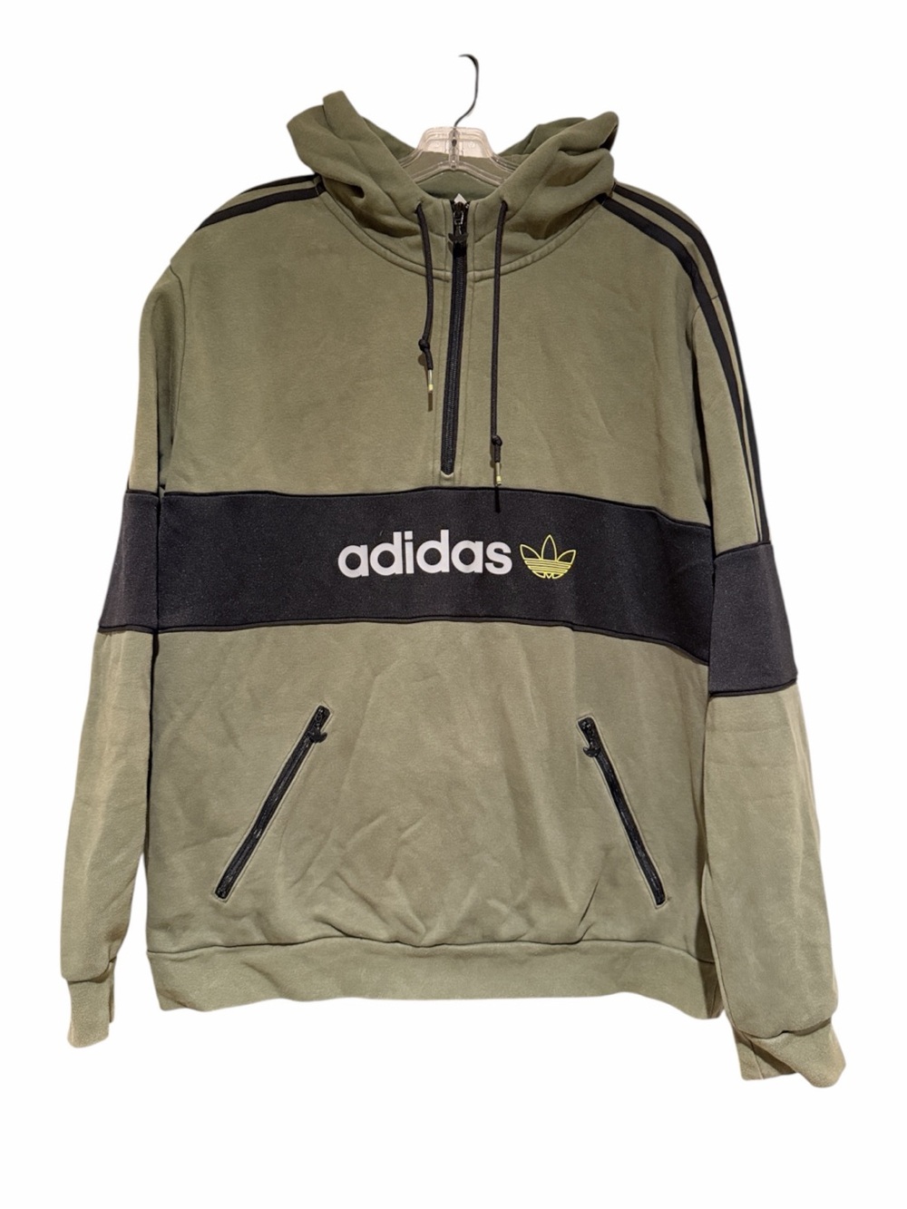 adidas Olive Green and Black Half-Zip Hoodie